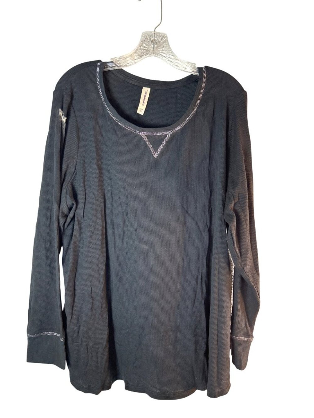 Cacique Womens Top Henley Stretchy Long Sleeve Round Neck Black Size 22/24 NWOT